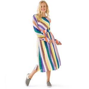 Ghospell Color by Numbers Striped Long Sleeve Midi Dress
